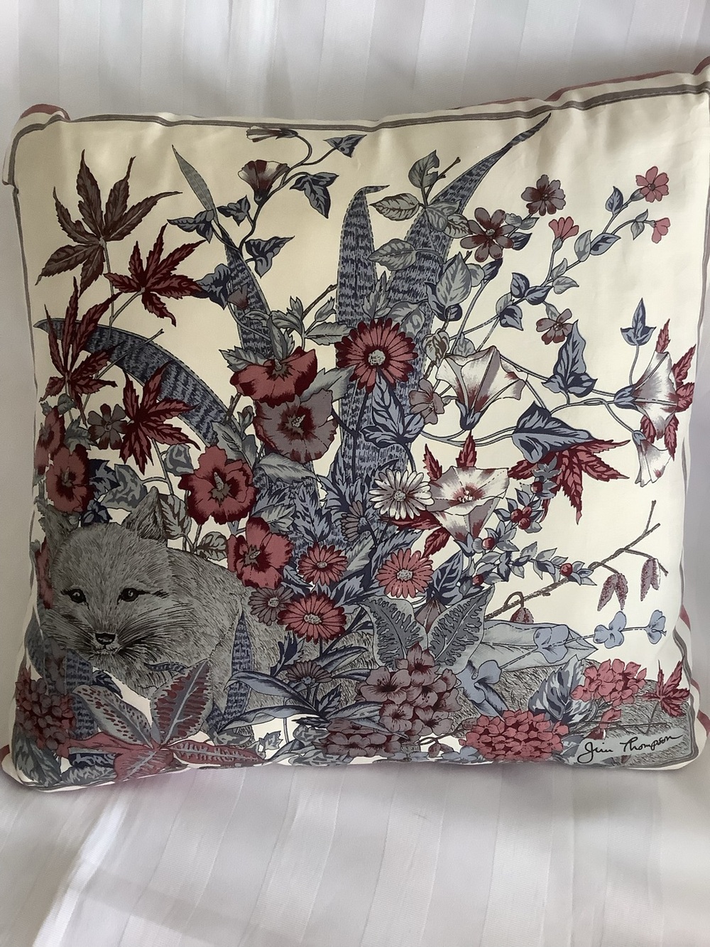 Jim Thompson 100% Thai Silk Cushion Cover with Inseert - Fox and Flowers